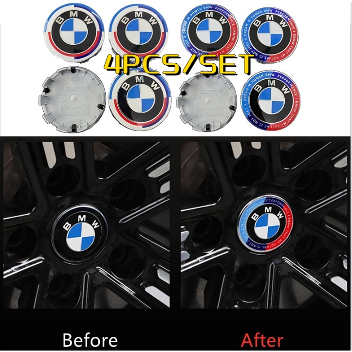 4 BMW 68mm Wheel Center Hub Caps – OEM Style Blue Logo Badge Set (New)
