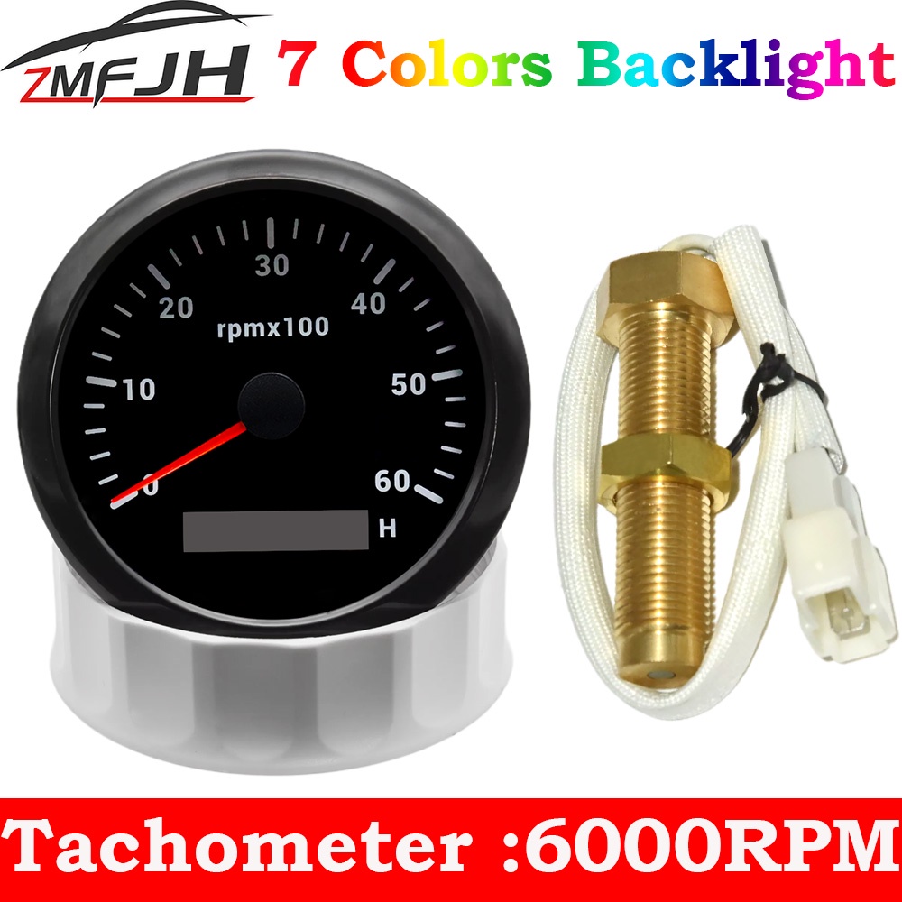 AD 6K Boat Tachometer Marine Tacho Meter Gauge LCD Hourmeter 12V/24V