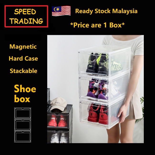 [Ready Stock] Front Drop Stackable Hard Case Magnet Shoe Box Storage ...