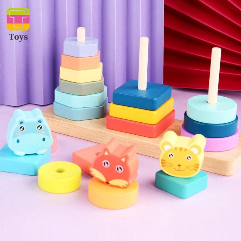 Wooden Sorting Set Colorful Animal Stacking Toy Color Shape Recognition ...