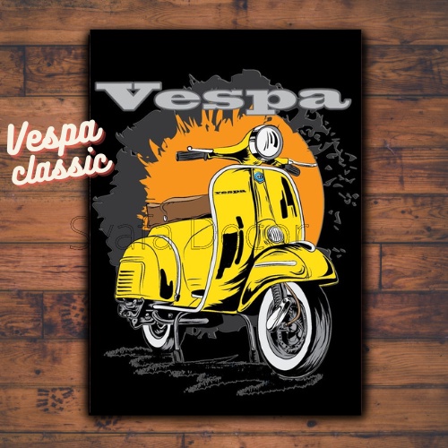 HIASAN DINDING Vespa Motorcycle Poster - Classic Motorcycle Wall ...