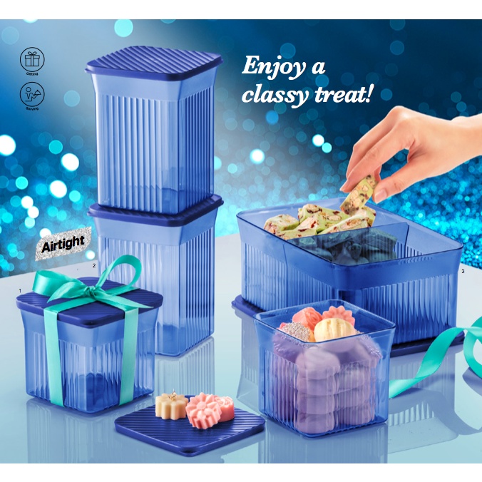 Tupperware Elegant Square Set (4pcs) with Gift Box + Snack It 1.75L ...