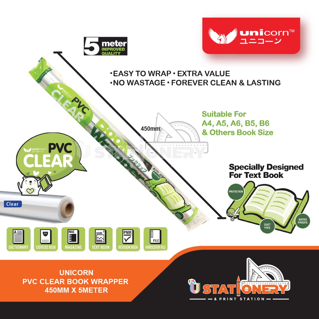 UNICORN PVC CLEAR BOOK WRAPPER 450MMX5M | Shopee Malaysia