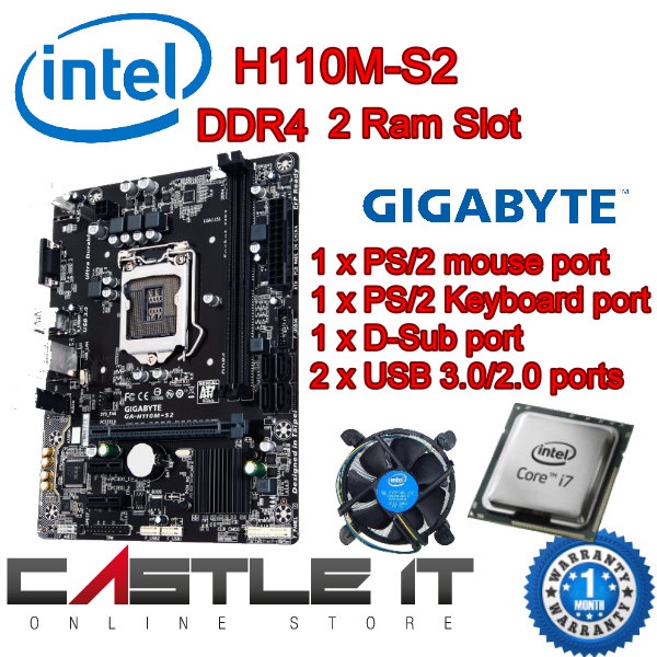GIGABYTE H110MS2 LGA1151 Support Core i7 i5 i3 7th 6th Gen DDR4 Dual