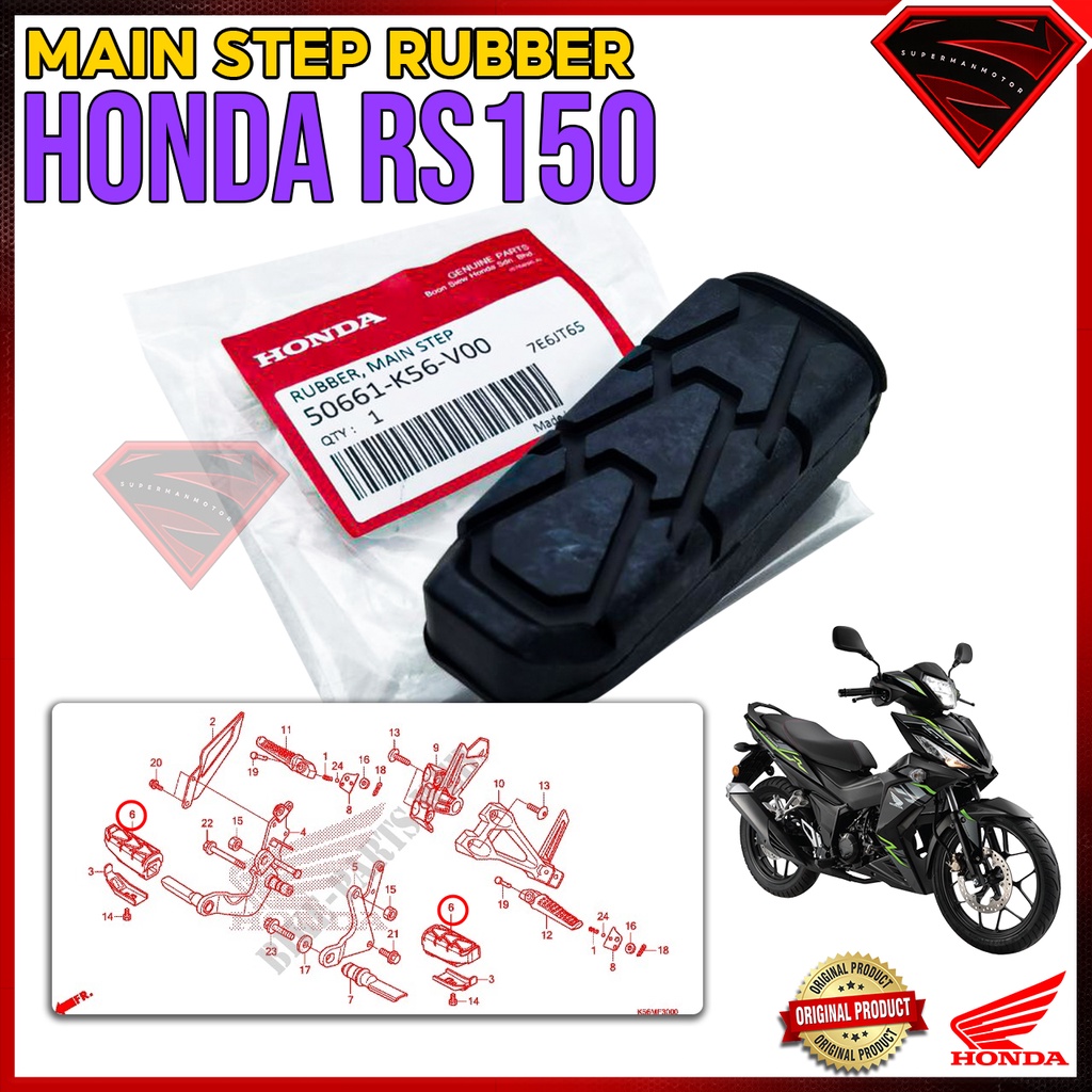 100 Original Honda Rs150 Rs150r Rs 150 Footrest Rubber Pedal Frontbar Comp Stepbracket Holder 7621