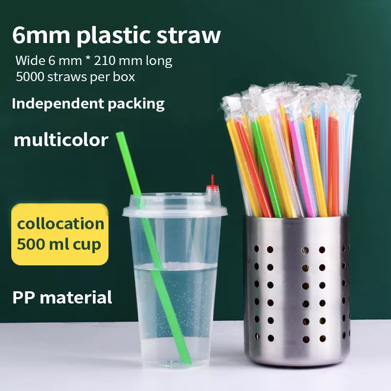 (100pcs Pack) 210mm Black Transparent Multi Color Plastic Straw 