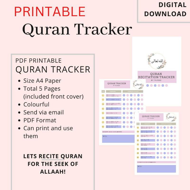 PDF PRINTABLE QURAN RECITATION TRACKER (A4 SIZE & COLOURFUL) | Shopee ...