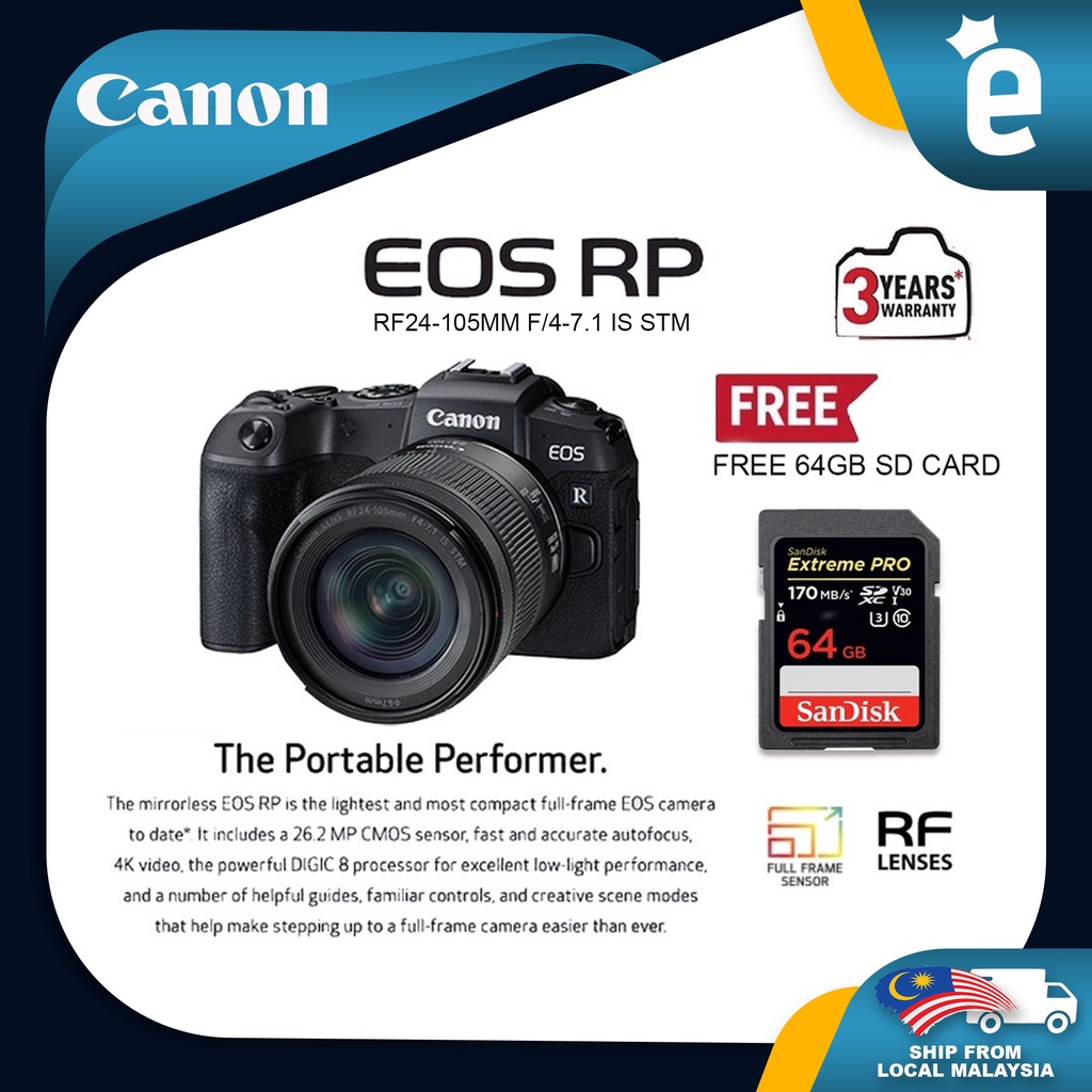 Canon EOS RP Fullframe Mirrorless Body & Kit [Free 64GB Memory Card