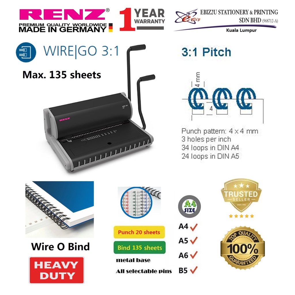 RENZ Wire GO 3:1 Binding Machine Type 3:1 pitch (MADE IN GERMANY ...