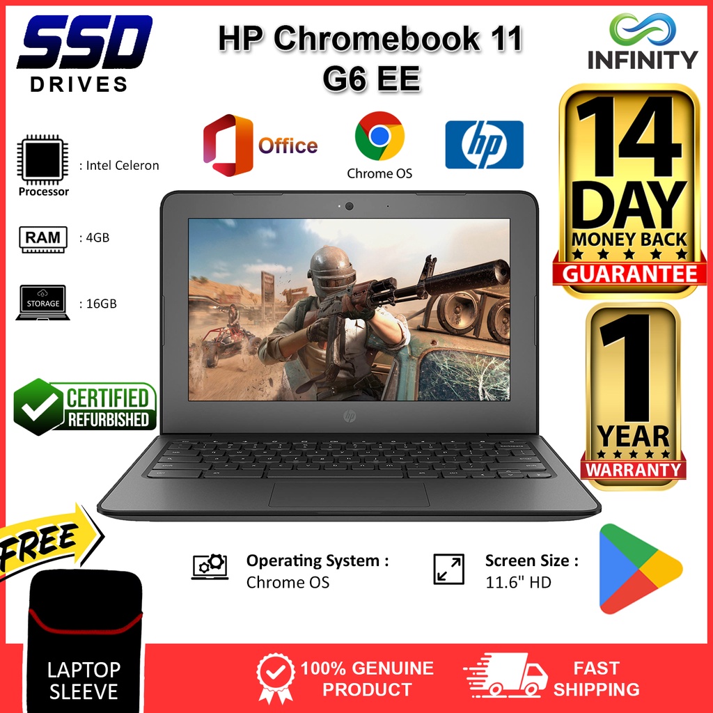 HP Chromebook 11 G6 EE / Intel Celeron / 11.6" Screen Size / 4GB RAM ...