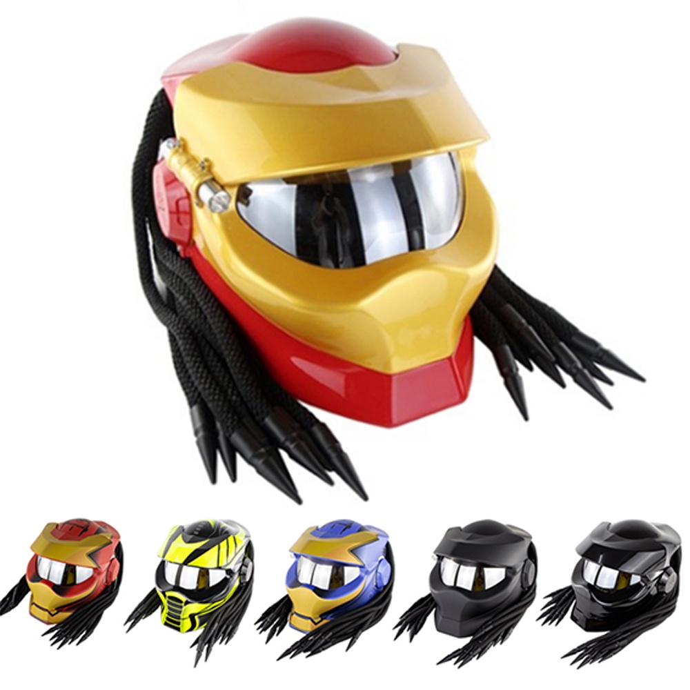 Black Predator Helmet Motorcycle with Braids Ironman Venom Helmet