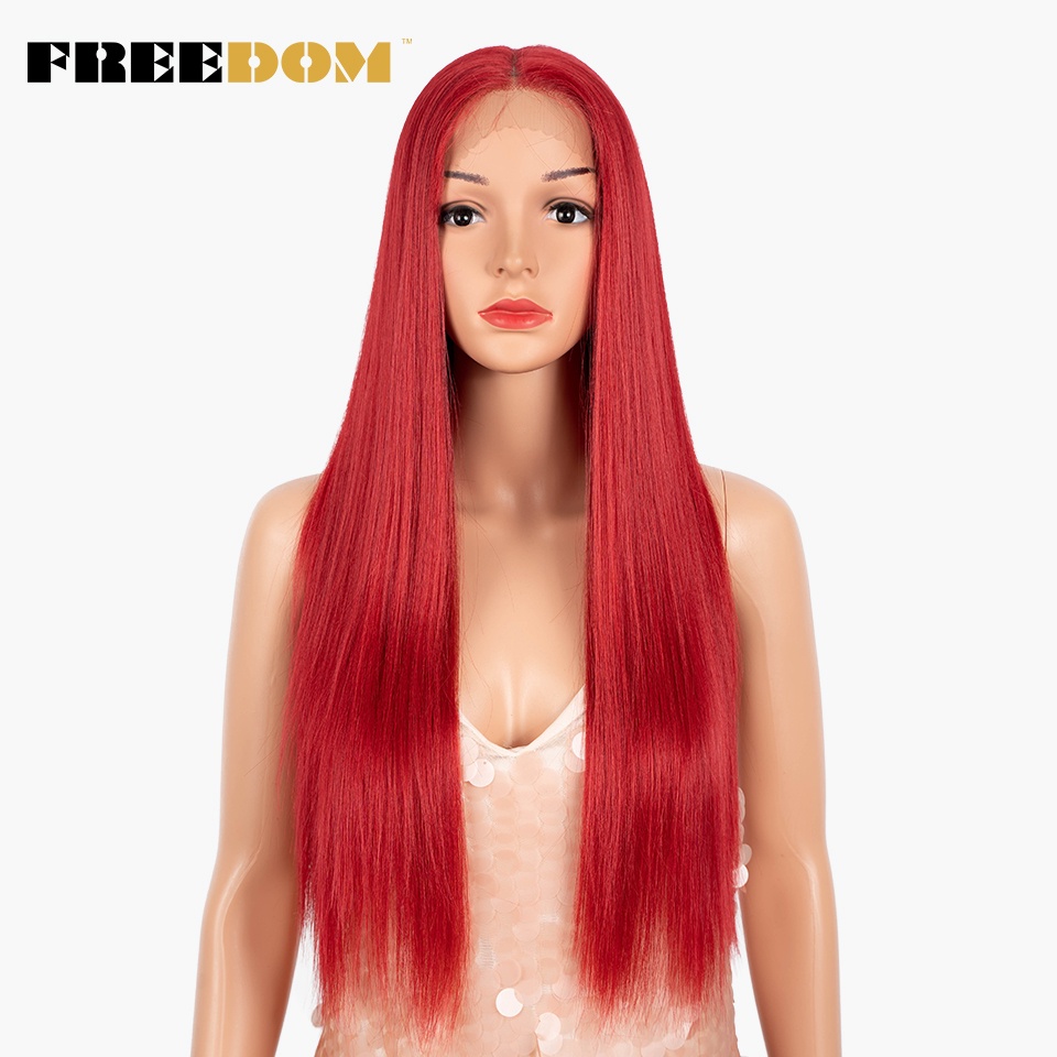 FREEDOM Synthetic Lace Wig 28 Inch Long Straight Hair Wigs Soft