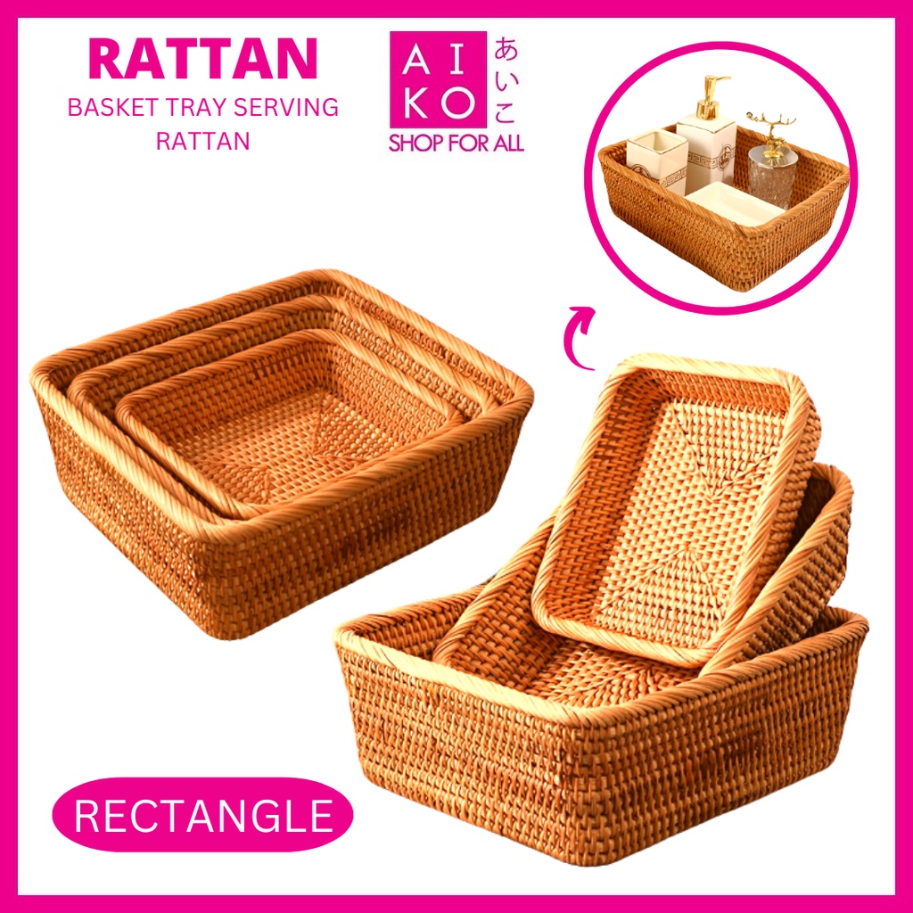 (AIKO) BAKUL ROTAN RATTAN BASKET TRAY SERVING RATTAN BASKET (RECTANGLE ...