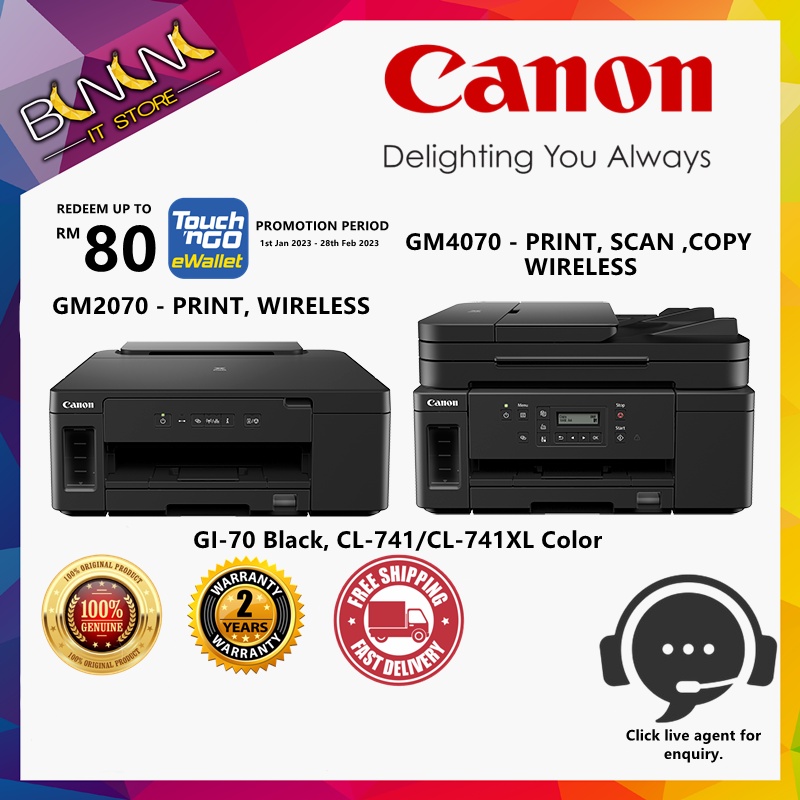 Canon PIXMA GM2070 / GM4070 Refillable Ink Tank Wireless Printer for