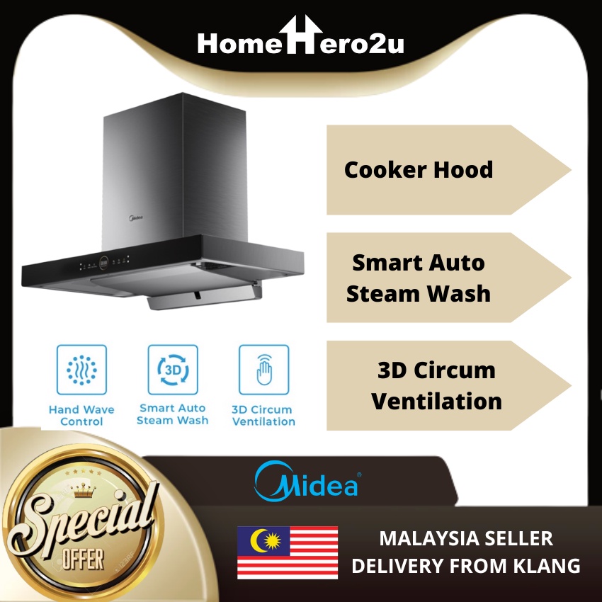 Midea Cooker Hood Duct Out Only MCH90M80AT / AutoSteam Wash / Gesture