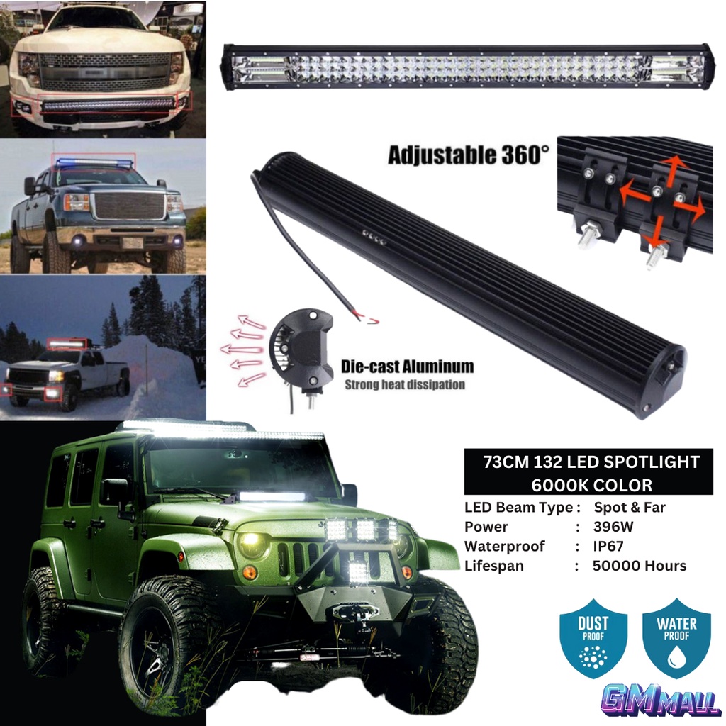 73CM 132 LED SPOTLIGHT BAR Sportlight Fog Lamp Work Light 4x4 Offroad ...