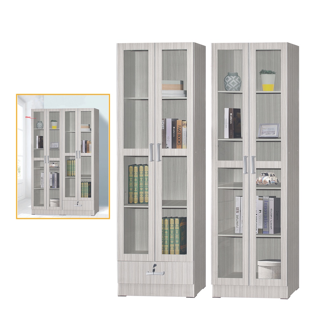 DFP 200cm Display Glass Storage 2 Door with Drawer Almari Kaca