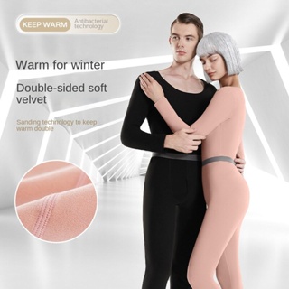 Long Sleeve Thermal Shirt Women Women's Colorful Velvet Thermal Underwear,  Plush Thickened Double-sided Brushed Warm Clothing Suit, Warm Autumn Clothes  And Trousers Pink L 