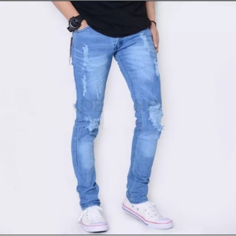 Men's Jeans Long Skinny Ripped Destroy Trousers Men's Ripped Jeans ...