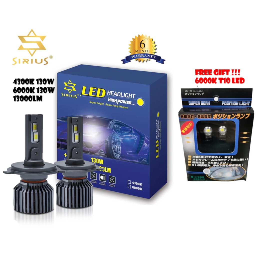 Sirius Super Bright Car LED Headlight Headlamp H7 Bulb Mentol Kereta 4300K