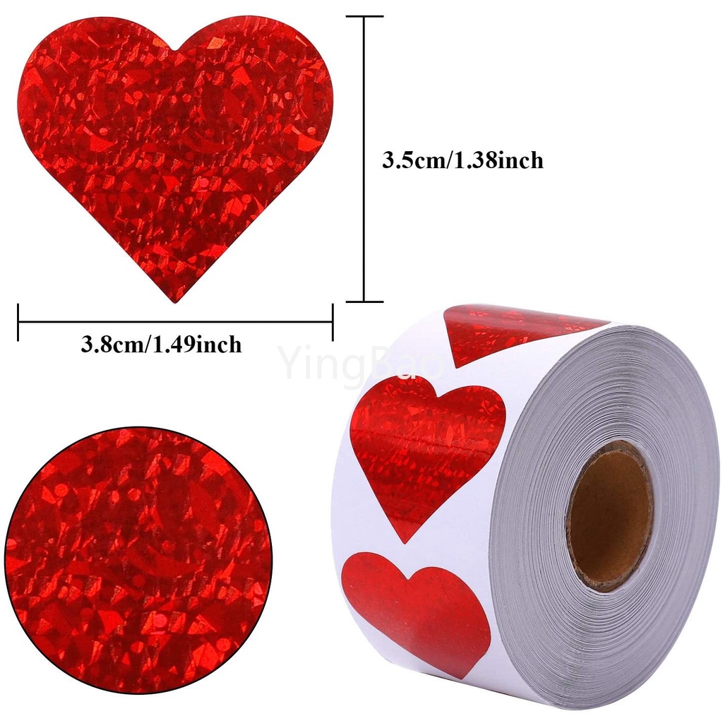 500pcs Roll 3.8cm Love Heat Shape Adhesive Stationery Sticker