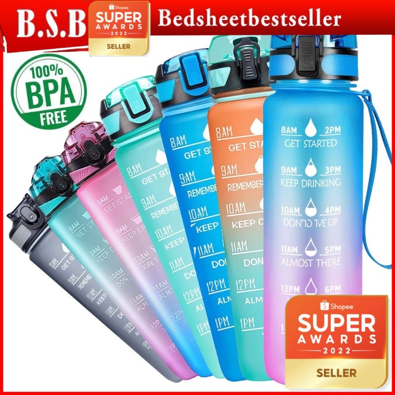B.S.B 1L Water bottle leakproof reminder to drink, Matte gradient