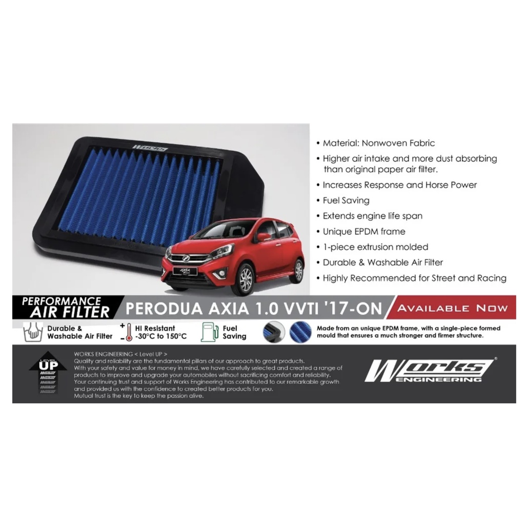 Works Air Filter - Perodua Axia VVTi 1.0 '17-On / Bezza VVTi 1.0 16'-On ...