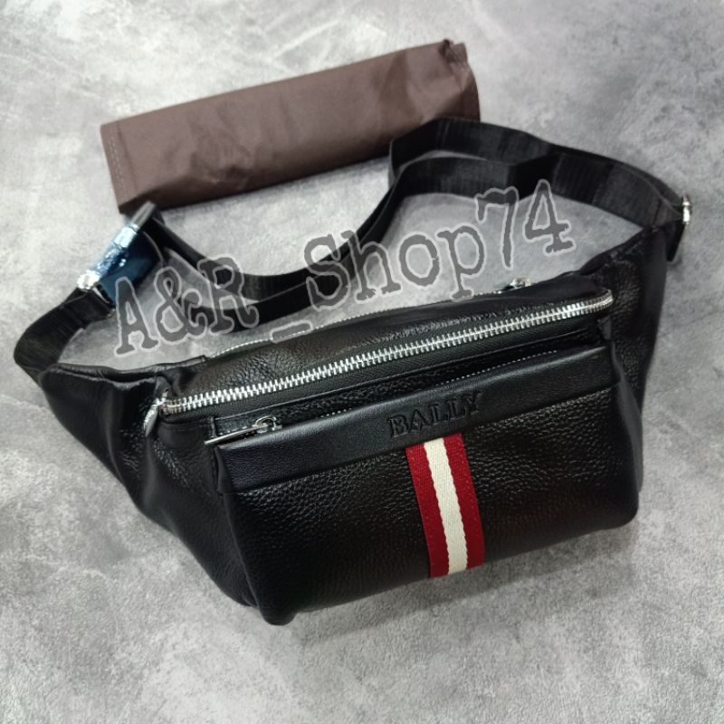 MERAH PUTIH Waistbag bally list Red White Leather belt Bag Waist Bag Premium Quality Unisex