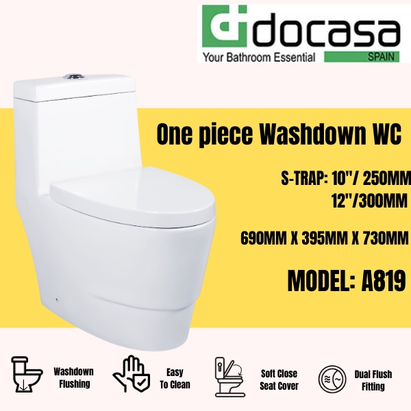 Docasa One Piece WC Water Closet STRAP Rimless Design 250MM / 300MM