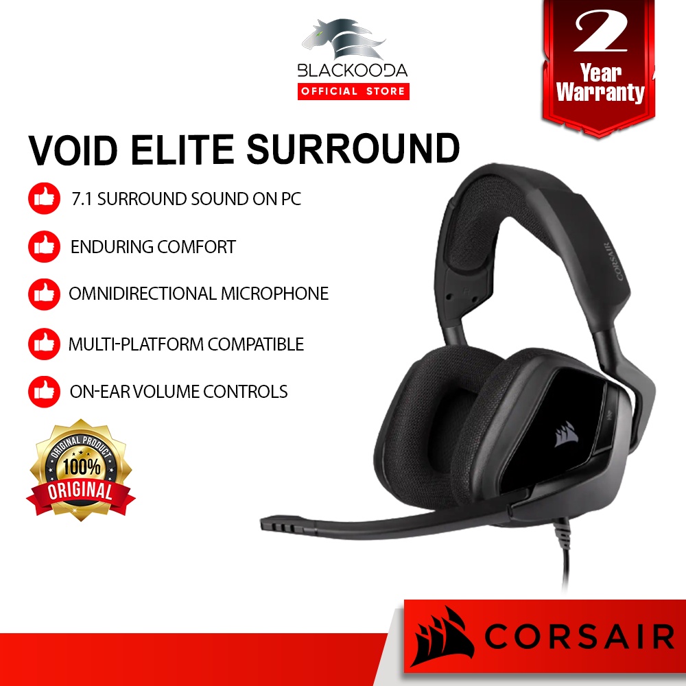 CORSAIR VOID Elite Surround Premium PC PS4 PS5 Gaming Headset with 7.1 Surround Sound Carbon Cherry