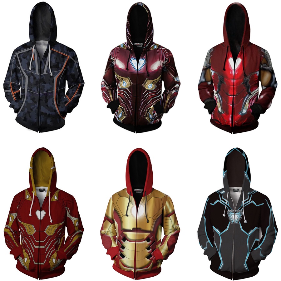 Iron Man Zip Up Hoodie Tony Stark Jacket Men Casual Sweatshirts