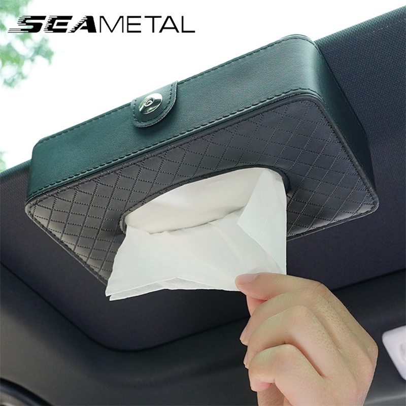 SEAMETAL Leather Car Tissue Box Car Armrest Box Drawer Box Suspension