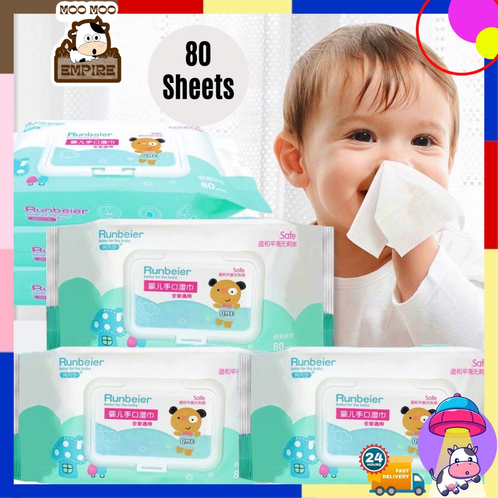 𝗡𝗢𝗡𝗔𝗟𝗖𝗢𝗛𝗢𝗟 〗Portable 80 Pcs Baby Wet Tissue Baby Soft Wet Wipes Anti