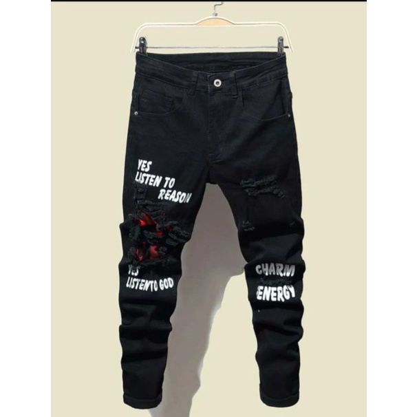 Men's Ripped jeans Patch print Shopee Malaysia