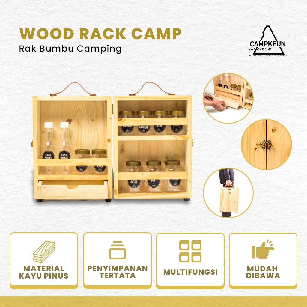 Campkeun aesthetic camping spice rack - outdoor wood rack includes ...