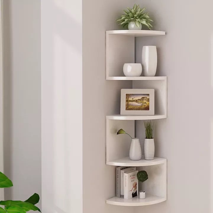 2/5 Tier Minimalist Floating Wall Mount Corner Shelves Rack Display ...
