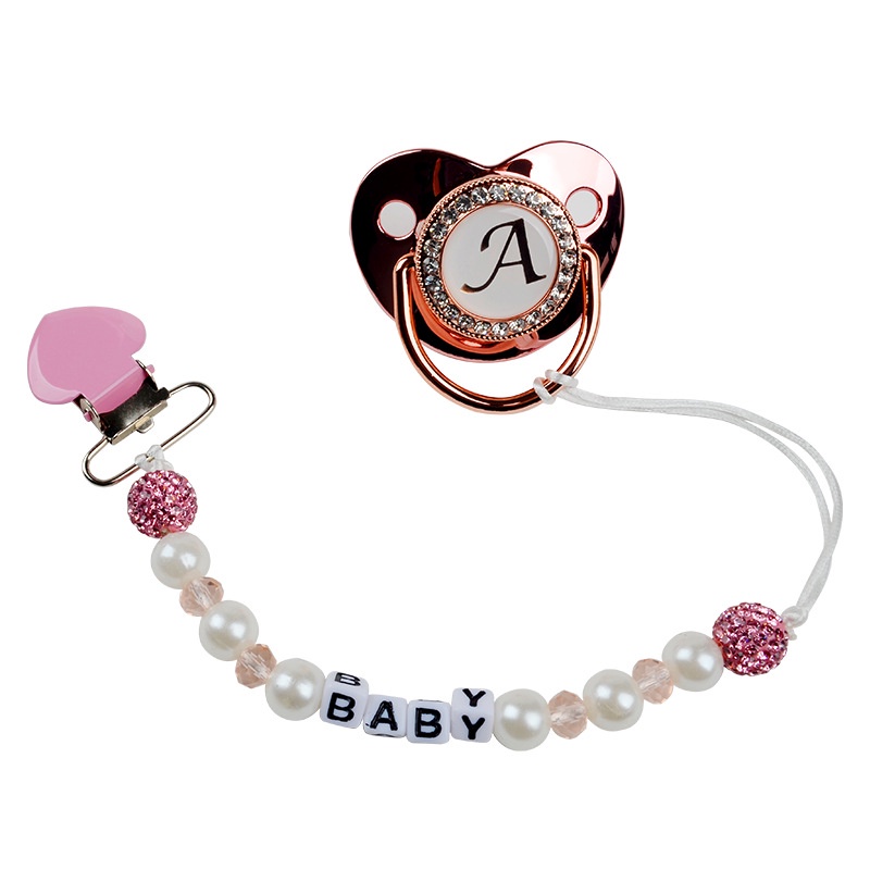 Luxury Pink Baby Pacifier BPA Free Silicone Pacifier Name Initial ...
