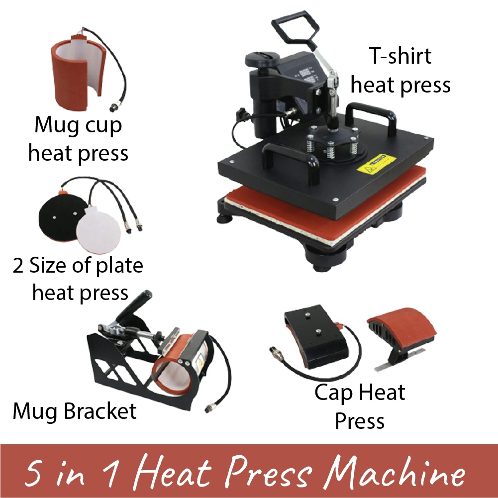 Heat Press Machine 5 In 1 Combo Digital Sublimation T Shirt Mug plate
