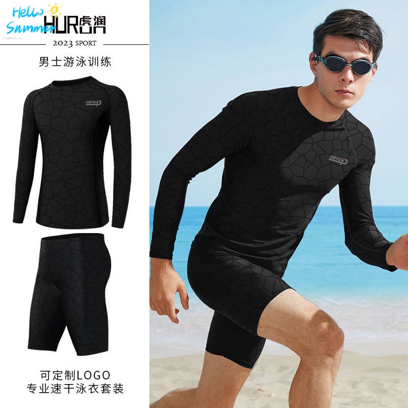 Ready Stock Men's Swimsuit LongSleeved Top FivePoint Swimming Trunks