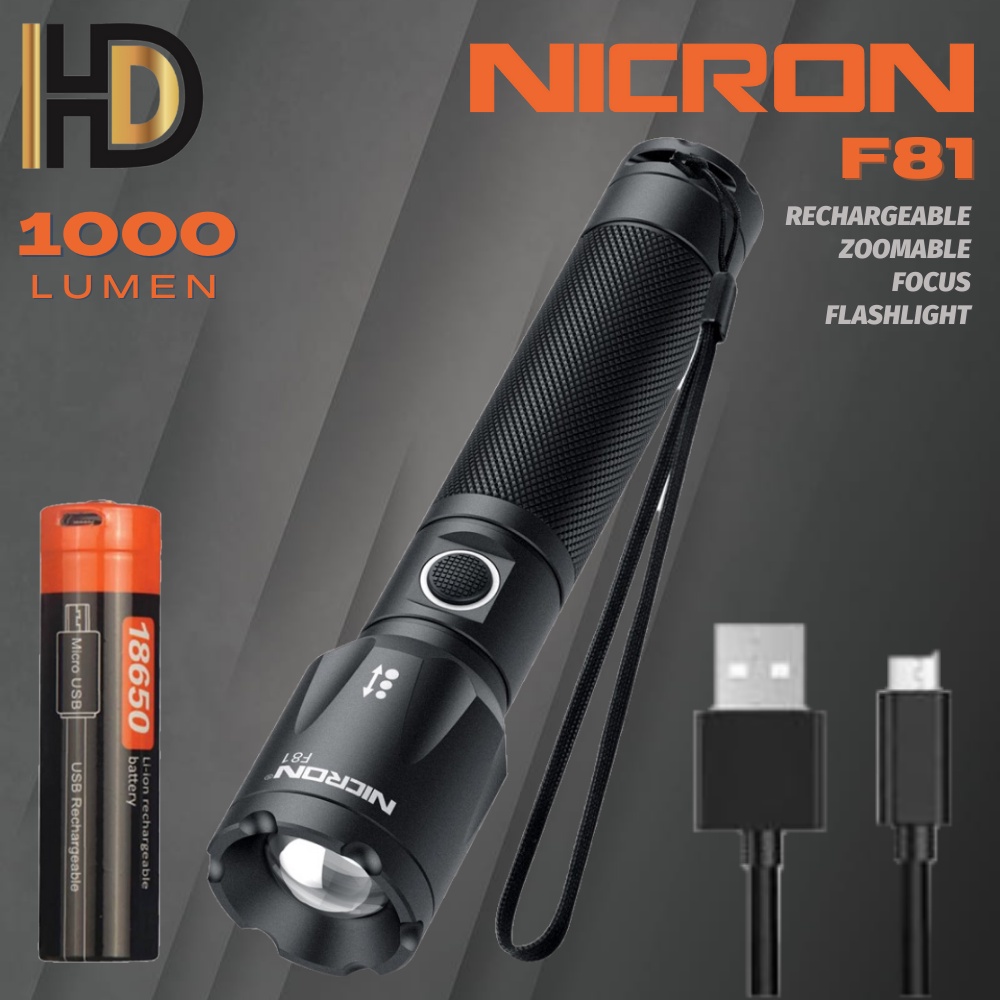 NICRON F81 Rechargeable Focus Flash Light / 1000 Lumen / 1 Year ...
