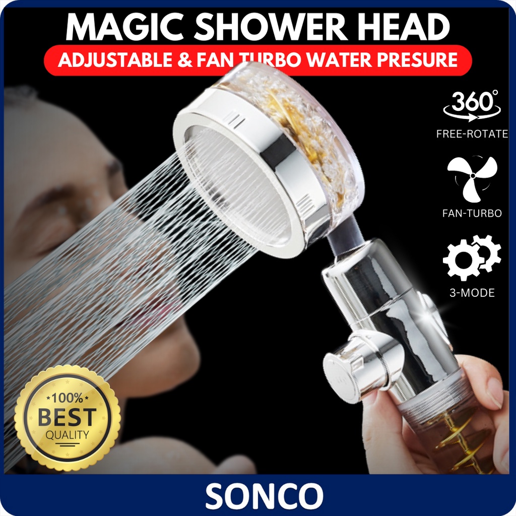 SONCO Turbocharged Shower Head High Pressure Water Saving Hand Household Onekey Water Stop
