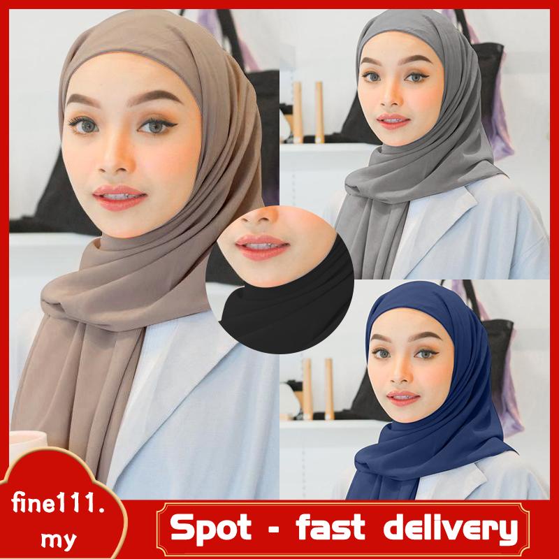 【Malaysia stock】Pearl Chiffon Lace-up Hijab Women's Long Scarf Small ...