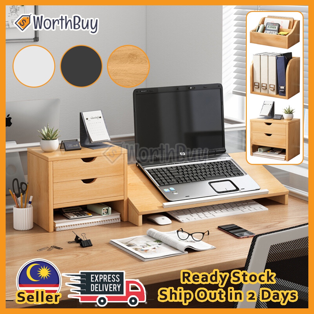 Worthbuy Wooden Desk Organizer Open Space Drawer Cabinet 笔记型电脑增高架 ...