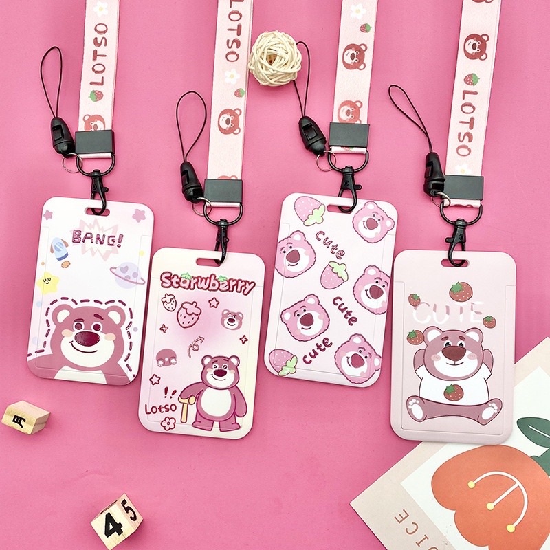 Cute pink Lotso strawberry bear pattern tag and name tag strap | Shopee ...