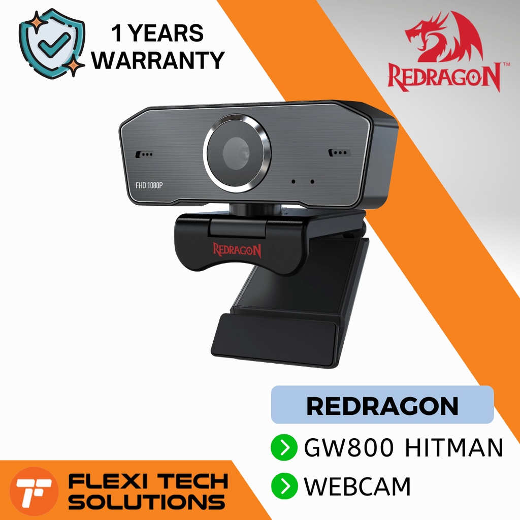 Flexi Tech Redragon Gw800 1080p Webcam With Built In Dual Microphone 360 Degree Rotation 3549