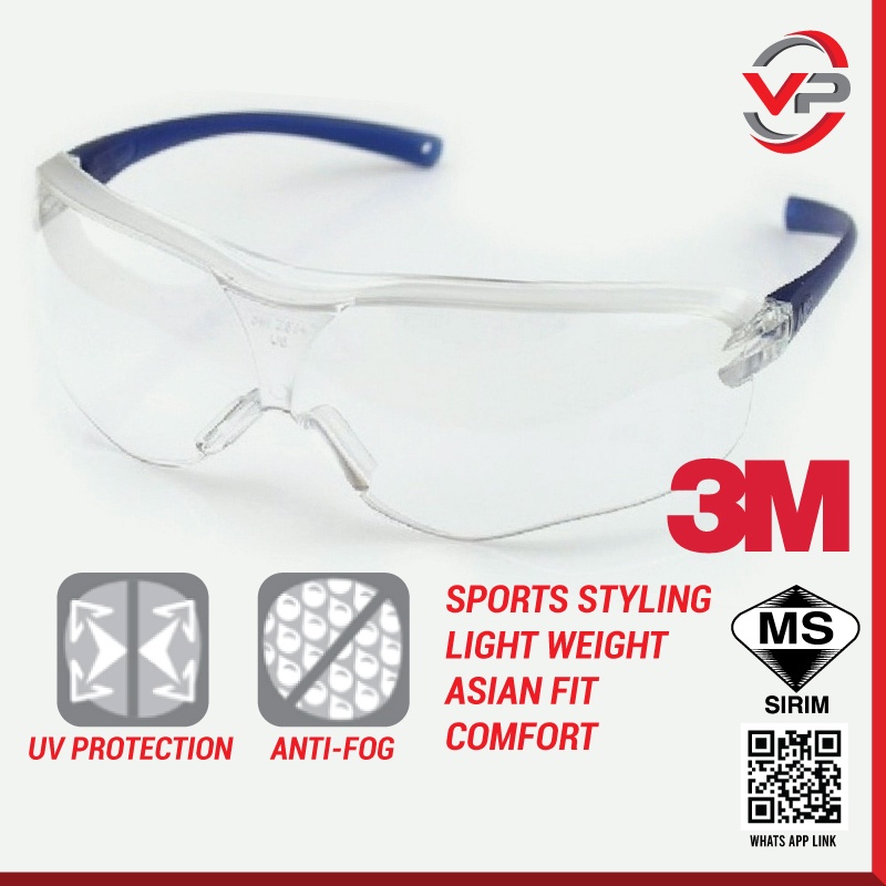 SIRIM DOSH 3M 10434 V34 Anit Fog Safety Glasses Clear Lens ANSI