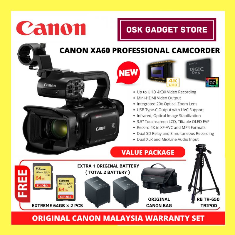 Canon XA60 Professional 4K UHD Camcorder New Model 4K UHD Full HD