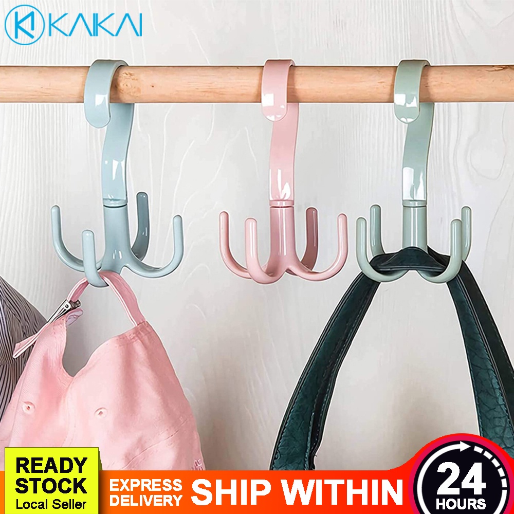 🔥 SPACE SAVING 🔥 360° Rotate 4 Claw Hanger Scarf Belt Holder Closet ...