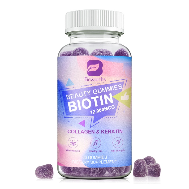 Beworths Biotin Gummies 12000mcg with Biotin Collagen Keratin Chlorophyll Zinc and Vitamin A B6