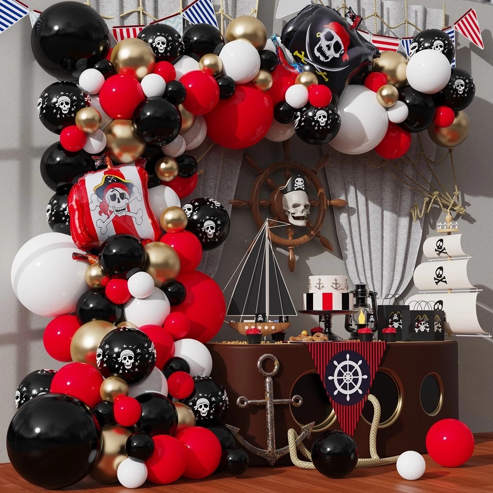 115pcs Pirate Theme Party Balloons Garland Arch Kit Pirate Ship Foil Globos  Kids Birthday Halloween Party Decoration Baby Shower